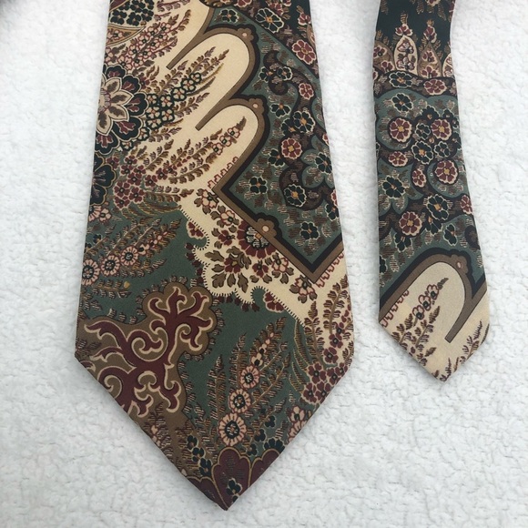 Polo Ralph Lauren Silk Botanical Floral Tie - Tan Cream Green Burgundy - USA - Picture 2 of 8